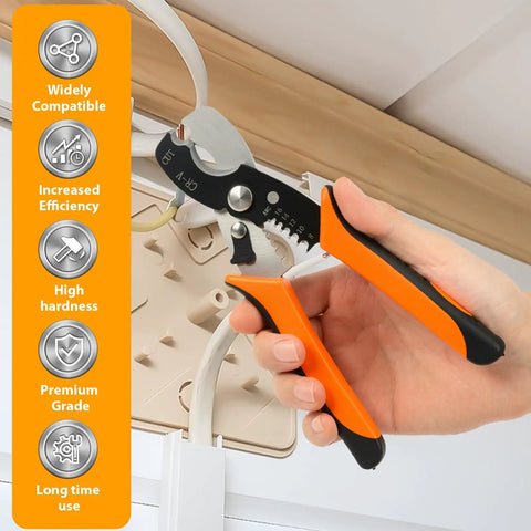Heavy Duty Wire Stripper Cable Cutter With 45 Steel Body And Stainless Return Spring For Electricians Auto Opening Pliers Crimper Tool in hand, showcasing efficiency and precision in wire cutting.