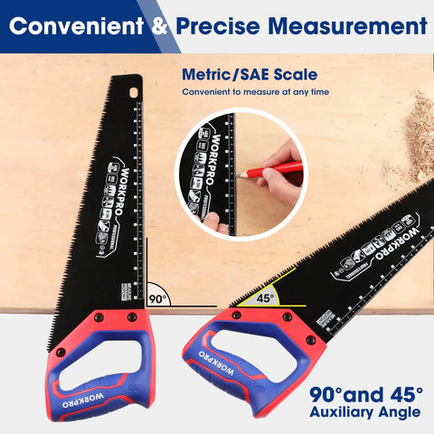 16 Inch Universal Handsaw With Non Slip Ergonomic Handle Anti Rust SK5 Steel Blade With Black Teflon Coating Chip Removal Design