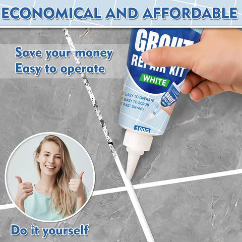 All In One Grout Repair Kit White Fast Dry Filler For Bathroom Kitchen And Shower Easy Fix With Sealer And Replace Grout Pen For Restore And Renew Joints No Mess Pro Grade applied on tile joints.