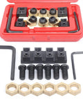 5/8 Inch T Slot Eccentric Clamping Kit Includes 6 Eccentric Bolts, 4 T Nuts, 6 Hex Stoppers and 2 Hex Wrenches in a red box