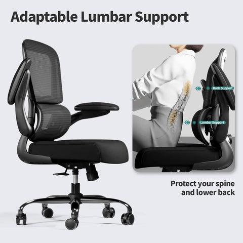 Side view of ergonomic office chair with adjustable lumbar support and breathable mesh seat for all day comfort at home or in the office supports up to 330 lbs ideal for long sessions and pro desk work.