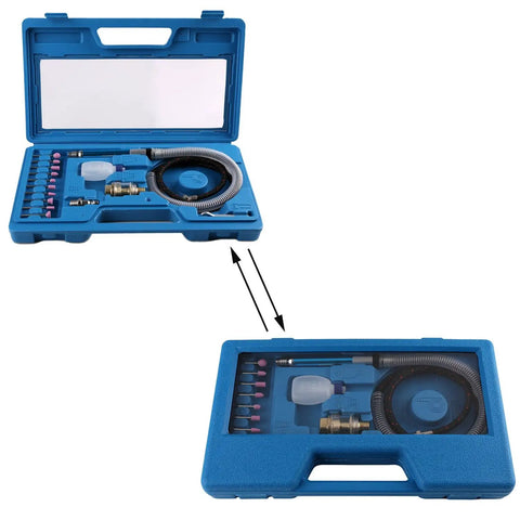 Air Micro Grinder Pencil Die Grinder One Eighth Inch Collet 3mm High Speed 58000 RPM Free Speed 90 PSI Quarter Inch Air Inlet 2 CFM in blue case