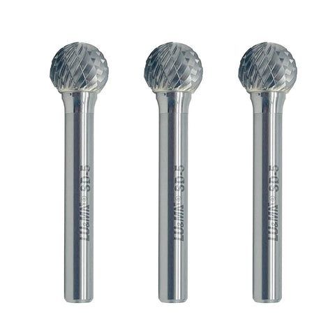 Pro Grade Tungsten Carbide Ball Burr Double Cut Rotary Bit Set Half Inch Cutter Diameter Half Inch Cutter Length Quarter Inch Shank 3 Pack