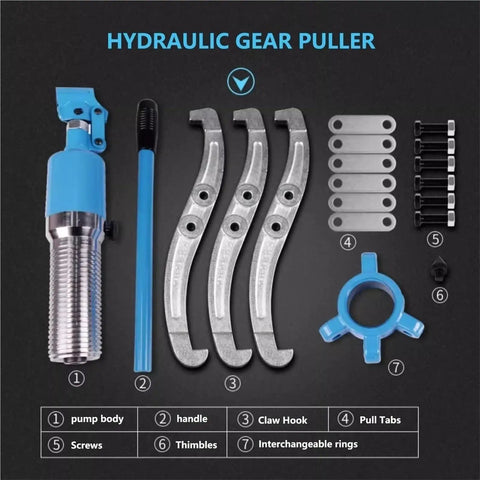 Beefy Hydraulic Gear Puller Kit With Convertible 2-Jaw And 3-Jaw Design, Vertical And Horizontal Pulling, parts layout