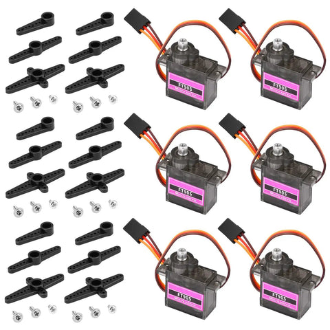 Six Pack Of FT90S 9g Micro Servo Motors With All Metal Gears High Torque 180 Degree Rotation Ready For Arduino Projects RC Planes Cars And Boats