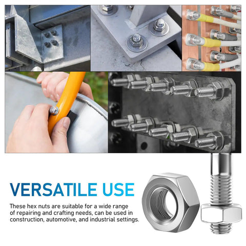 Top Shelf 50 Pack Stainless Steel Hex Nuts With Coarse Thread Built Tough Hardware Fasteners Precision Metal Nut Kit for auto and industrial repairs.