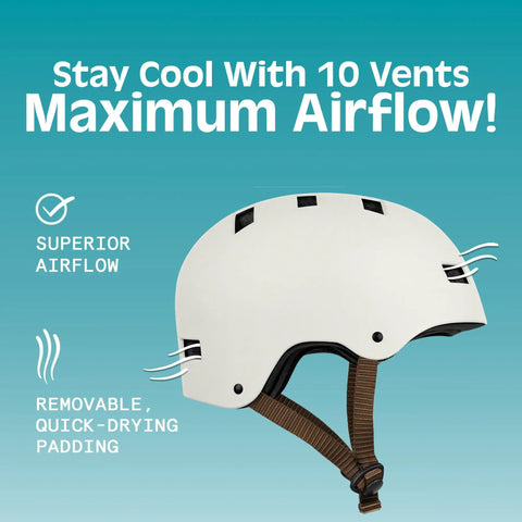 Dakota Adult Bike And Skate Helmet For Daily Commutes And All Action Sports, with 10 vents, matte eggshell finish, large fit.