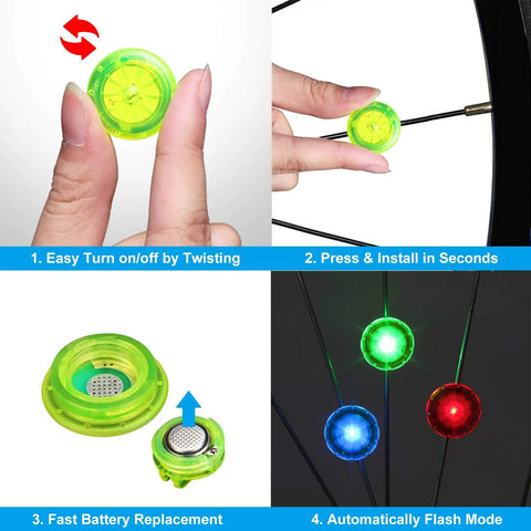 Bike Wheel Lights With Batteries Included For Safer Night Riding Waterproof And Easy To Install With Three Color Modes
