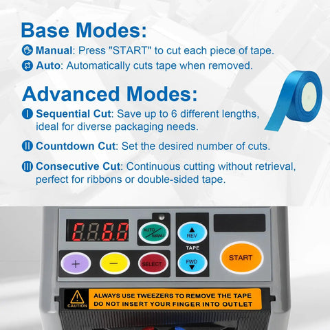 All In One Ribbon Cutter Machine With 999mm Max Cut Length, Hands Free Auto Feed And Manual Control display panel