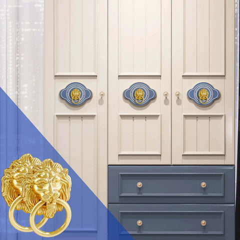 Lion Head Cabinet Pull Handle Set 12 Pack With Ring Pulls For Drawers Cabinets Wardrobes And Dressers In Gold Finish on wardrobe
