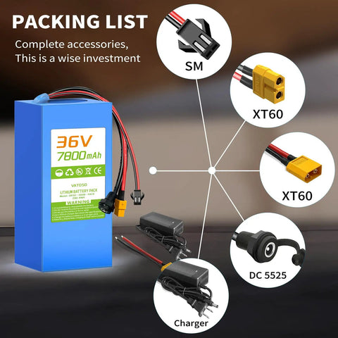 36V 7.8Ah Lithium Battery Pack With Built In 30A BMS XT60 SM Connector For Jetson Bolt Pro And 100W-600W DIY Projects Includes 2A Charger