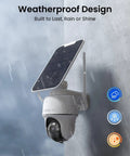 4K Solar Security Cam With 360 Degree Pan Tilt And Auto Tracking, Wire Free Outdoor Cam With 8MP Color Night Vision mounted outdoors