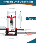 Portable Multi Angle Drill Guide For Precise Angled Holes with dimensions, 0 to 60 degrees, self centering pins, 2kg weight.