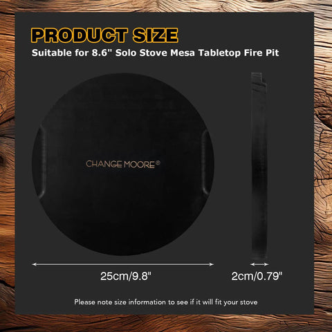 Two Pack 10.8 Inch Tabletop Fire Pit Mats Set For Solo Stove Mesa And Mesa XL Heat Resistant Pine Wood Mats For Outdoor Fire Pit Includes 50 Placemats In Black, showing size and thickness details.