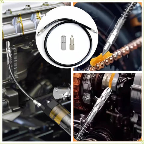 29 Inch Flexible Grease Gun Hose Kit With Spring Shield One Eighth Inch NPT Ends Built Tough High Pressure Extension