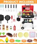 Epic Backyard BBQ Grill Playset For Kids With Smoke Sound And Lights, Dual Layer Outdoor Kitchen Toy on wheels with 35-piece cooking set.