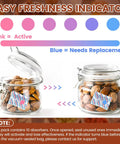 500cc Food Grade Oxygen Absorbers With Indicator in two glass jars showing color change from pink to blue to indicate freshness.