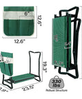 Dimensions and features of Garden Kneeler Seat With Upgraded Thick Kneeling Pad And Large Tool Pouch Foldable Stool, supports 330 lb.