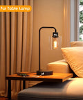 Table lamp with Six Pack Clear Glass Lampshades Set For Pendant Lights Floor Lamps Chandeliers, lit on a wooden table.