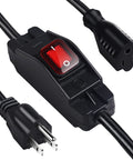 Heavy Duty Outdoor Waterproof Extension Cord With On Off Switch, 6 Foot SJTW Power Cable, UL Listed, close-up of switch and plugs