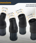 10 Ft Vacuum Hose Dust Collection Kit With Four Quick Change Fittings Tapered Reducers shown with dimensions