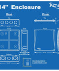 14 Inch Abs Plastic Structured Wiring Enclosure diagram showing base and cover dimensions for secure cable management.