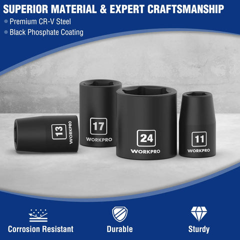 Shop Grade One Half Inch Metric Impact Socket Set With Shallow Six Points And Hardened Steel Build For Easy Rig Repairs And Weekend Project Grinds Inside Sturdy Tote Case featuring CR-V steel sockets in various sizes.