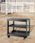Built Different Pro Rig Open Frame Server Rack With Smooth Roll Wheels Free Standing Network Cabinet For Servers And Av Equipment Black 9U Rolling Stand with two shelves.