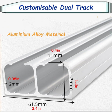 Pro Grade Sliding Barn Door Hardware Kit For Two Doors, Double Track System, aluminum alloy dual track detail with measurements