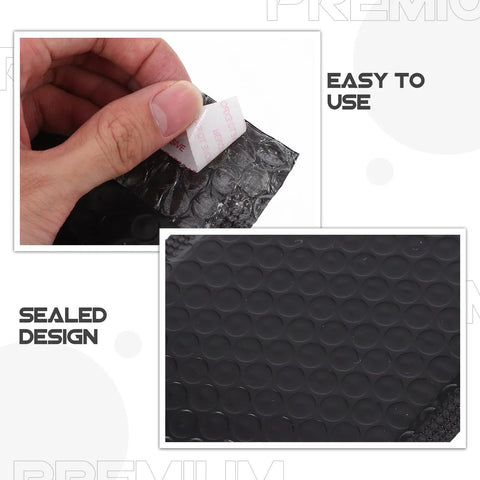 Close-up of Padded Bubble Mailers Self Seal Envelopes 12x18 And 4 Inch Thickened Black Shipping Bags, showing bubble texture and seal.