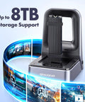 Badass M2 NVMe SSD Docking Station With USB4 40Gbps Transfer Speed Perfect For All PCIe Gen4 Drives And 2280 2230 2242 2260 22110 Formats Plug N Play For Your Rig Fast in sleek design showcasing 8TB storage support.