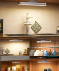 Wireless Under Cabinet Lighting With 42 LED Lights, Magnetic Closet Light, illuminating kitchen, closet, and workspace shelves.