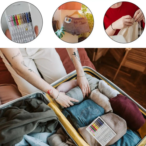 10 Boxes Quick Fix Sewing Kit With Pre Threaded Needles And Threads in use for packing and quick repairs on clothing and fabric items.