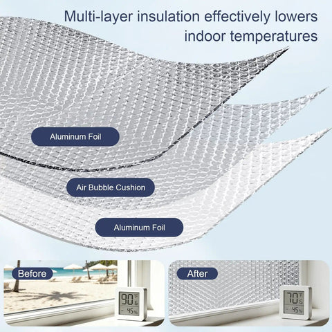 Heavy Duty Double Reflective Bubble Foil Insulation Roll, 23.6 In By 10 Ft Aluminum Thermal Radiant Barrier Wrap, multi-layer design.