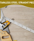 2 Pack Stainless Steel Corner Brackets For Tables And Chairs Flat Silver Brace Plates with tools on a wooden surface