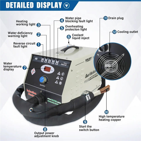 Detailed display of Rock Solid Nh35 15Kw High Frequency Induction Heater Machine with controls and indicators for auto shop use.