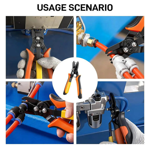 Awesome Set Of Premium Push To Connect Air Line Disconnect Tools With 15 Piece Fitting Kit For Quick Removal And Installation On All Common Pneumatic Sizes Like 1/4 Inch To 1/2 Inch Without Any Hassle. air line fitting tool handling orange pneumatic tubing