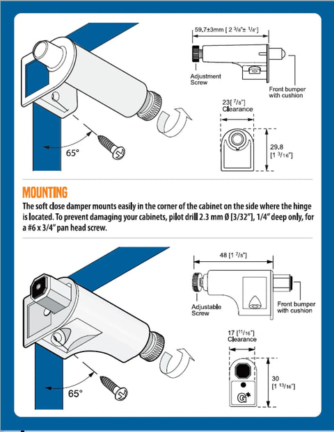 Heavy Duty All Metal Soft Close Adapters For Cabinet Doors Straight Up Smooth And Quiet Damper Hardware Zinc Alloy diagram showing mounting instructions.