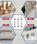 Premium Wood Filler Sticks in a pack of 3 on a display with furniture, stairs, bed, and cabinet.