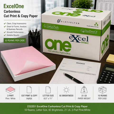 Carbonless Cut Print and Copy Paper 10 Reams of Letter Size 92 Brightness 21 Lb Weight 2 Part Pink and White Acid Free with box