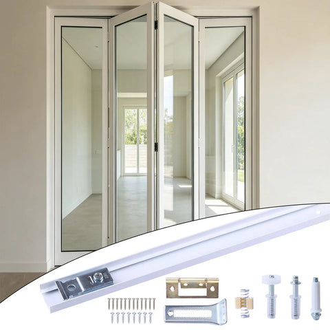 36 Inch Bifold Door Hardware Kit with one piece track, screws, and brackets for quick closet door repair and replacement.