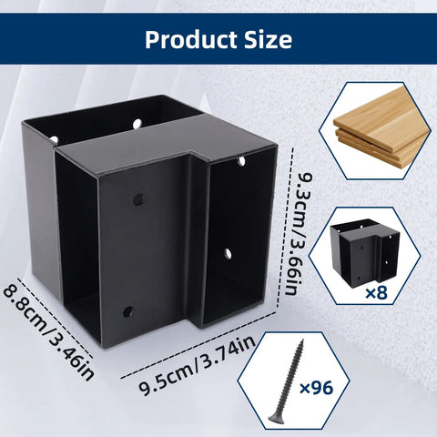 Heavy Duty Workbench Bracket Kit Four Piece Three Way Right Angle Steel Braces For 2x4 Lumber Includes Forty Eight Mounting Screws Build Your Own Sturdy Custom Workbench, 9.5x8.8x9.3 cm