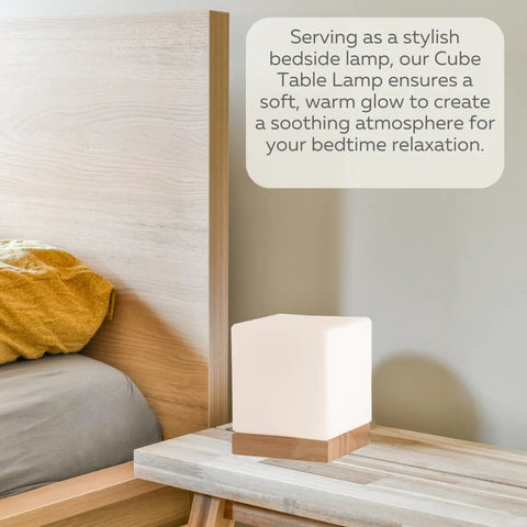 Square Glass Desk Lamp Cube LED Light With Warm 2700K Lit Glow 6W Bulb For Reading Bedside Nightstand Accent Cozy Mini Bookshelf Lamp Modern Glass Cube Accent Light For Home Decor And Desk on wooden bedside table