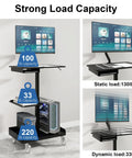 Heavy Lifter Mobile Workstation Cart With No Sweat Rolling Casters And Fully Adjustable Gas Spring Monitor Stand Plus Secure CPU Tray For Seamless Standing Desk Transitions In Matte Black with strong load capacity indicators
