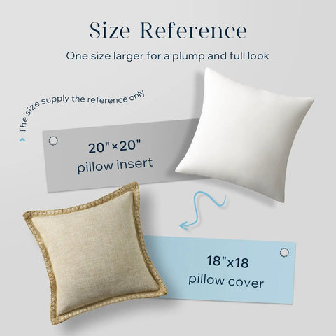 Size comparison of 20x20 pillow insert and 18x18 pillow cover. Outdoor Pillow Inserts 18x18 Inch Waterproof Striped With Reinforced Piping Pack Of 2 For Patio Furniture And Garden Decor Water Resistant Square Cushion Form Stuffers Hypoallergenic Fill