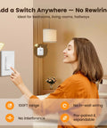 Woman using Three Way Wireless Light Switch and Receiver Kit Upgrade Works With Your Existing Switch No Neutral Wire Needed Decora Compatible