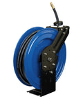 Heavy Duty All Steel 3/8 Inch By 50 Foot Retractable Air Hose Reel With Automatic Rewind, German-Made Hose, 5 Way Roller Guides