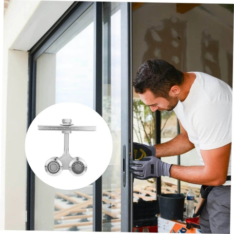 Man installing Heavy Duty Sliding Door Track Roller Wheel For Smooth Operation And High Load Capacity Perfect For Industrial Doors Cabinets And Closets Durable Steel Wheel And Track Hardware