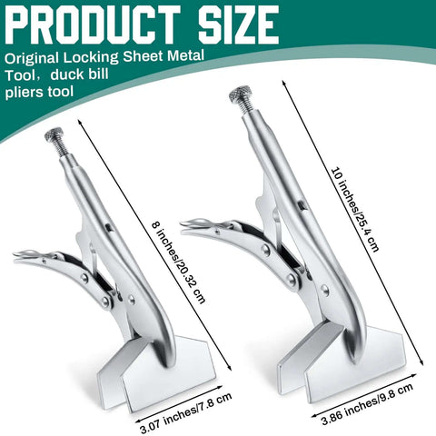 Two Pack 8 Inch And 10 Inch Locking Sheet Metal Pliers Set Heavy Duty Duck Bill Pliers With Adjustable Tension Carbon Steel