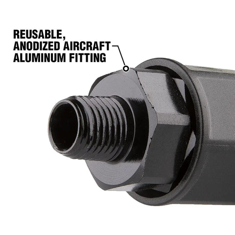 Pro Air Hose With Reusable Fitting And Ball Swivel 3/8 Inch, 360 Degree Swivel, 30 Degree Tilt, On Site Field Repairable, Ultra Durable And Flexible For Quick Custom Lengths. Reusable anodized aluminum fitting close-up